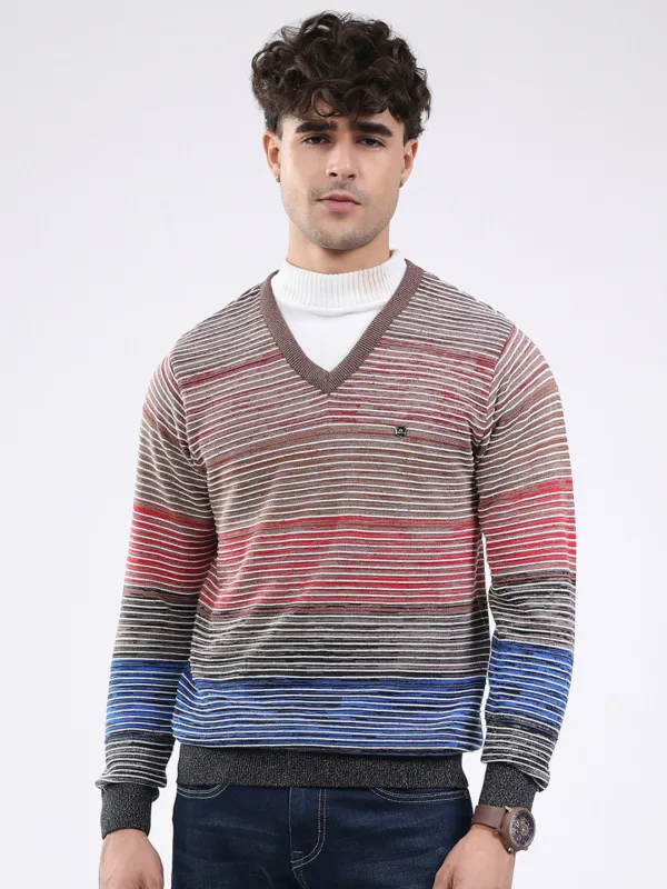 Men Multicolor Stripe V Neck Full Sleeve Pullover sold by Monte Carlo