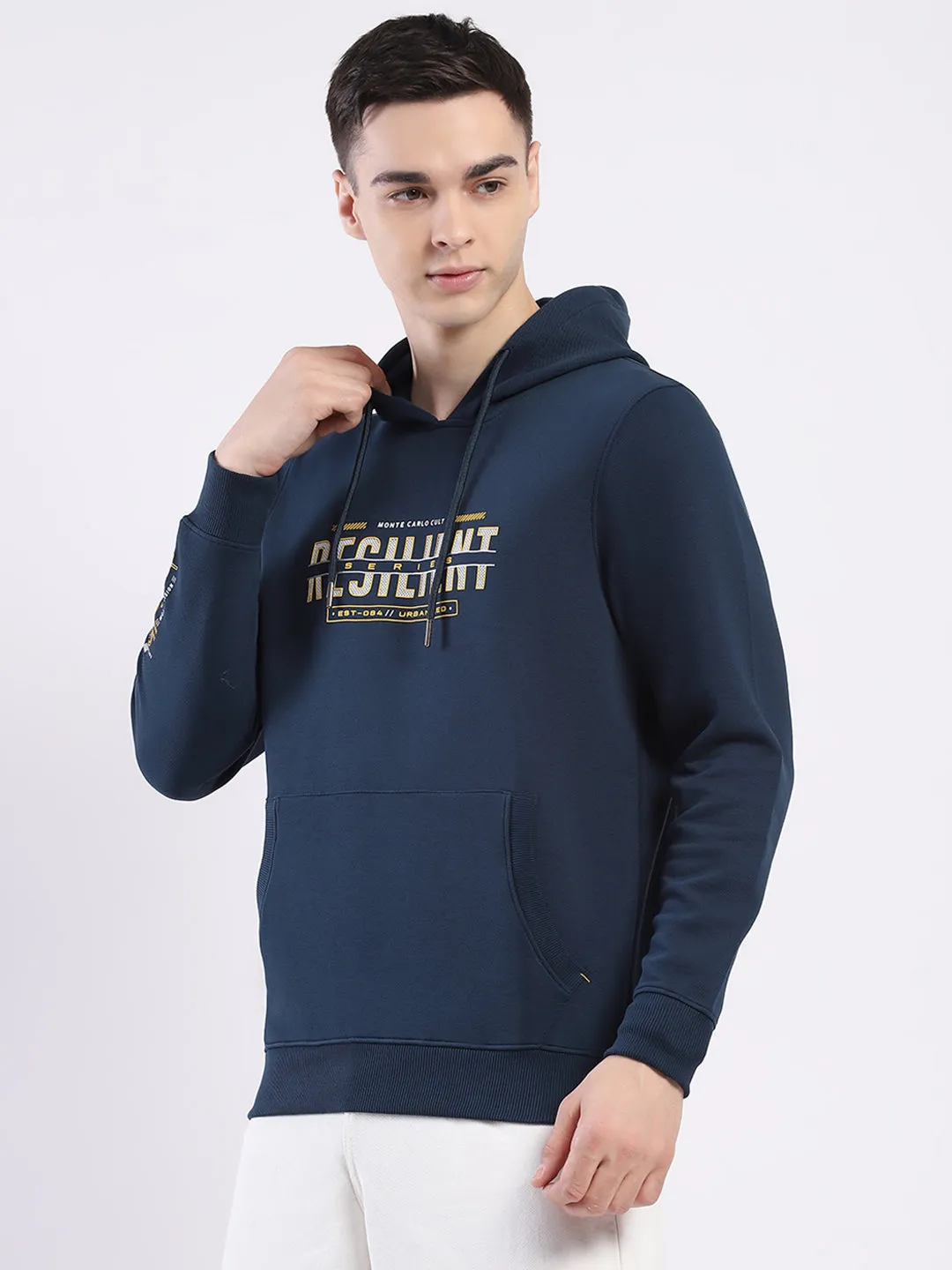 Men Teal Blue Printed Hooded Full Sleeve Winter T-Shirt sold by Monte Carlo product image thumbnail 3
