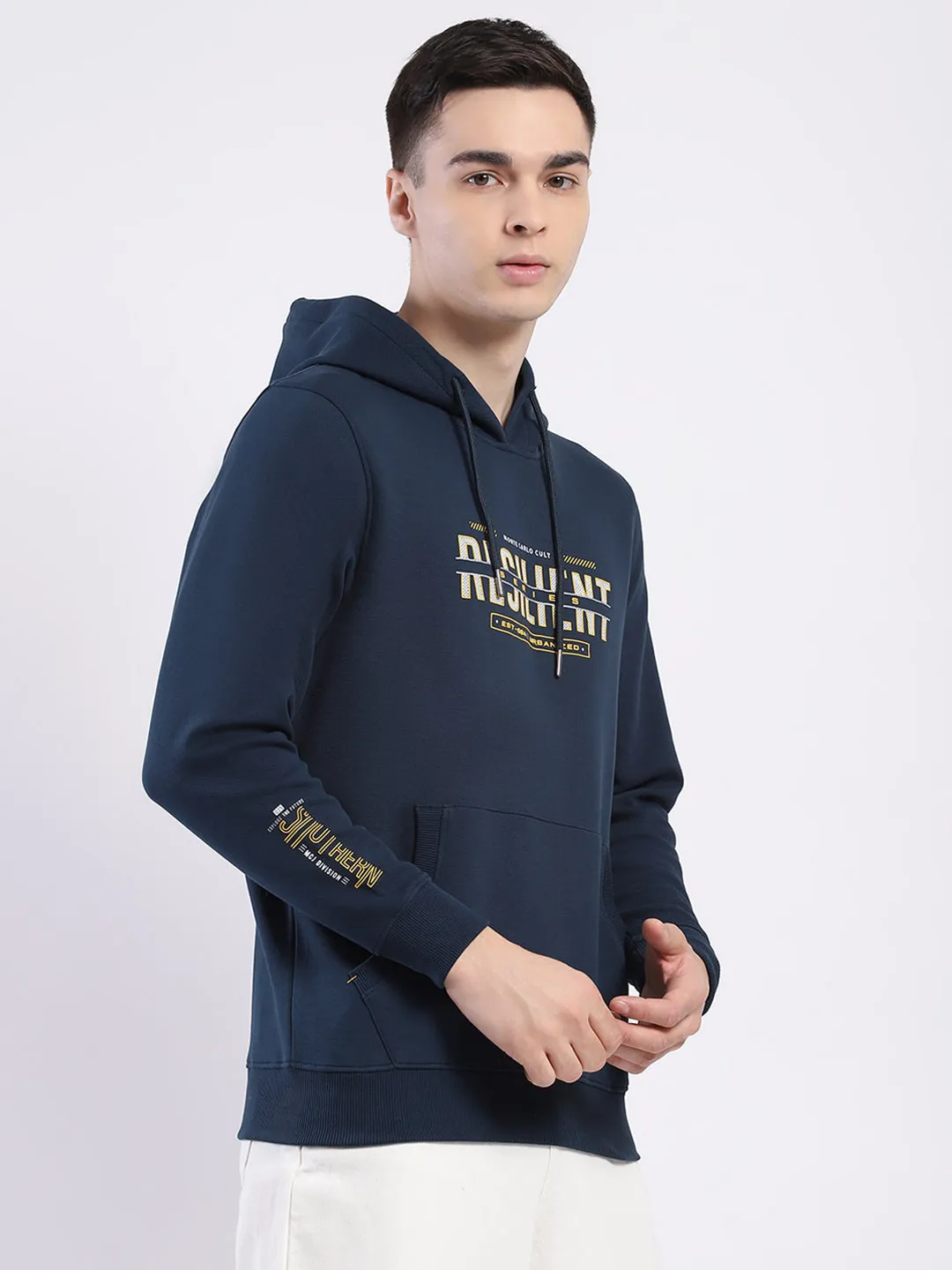 Men Teal Blue Printed Hooded Full Sleeve Winter T-Shirt sold by Monte Carlo product image thumbnail 4
