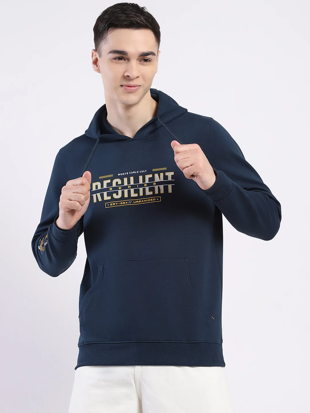 Men Teal Blue Printed Hooded Full Sleeve Winter T-Shirt sold by Monte Carlo