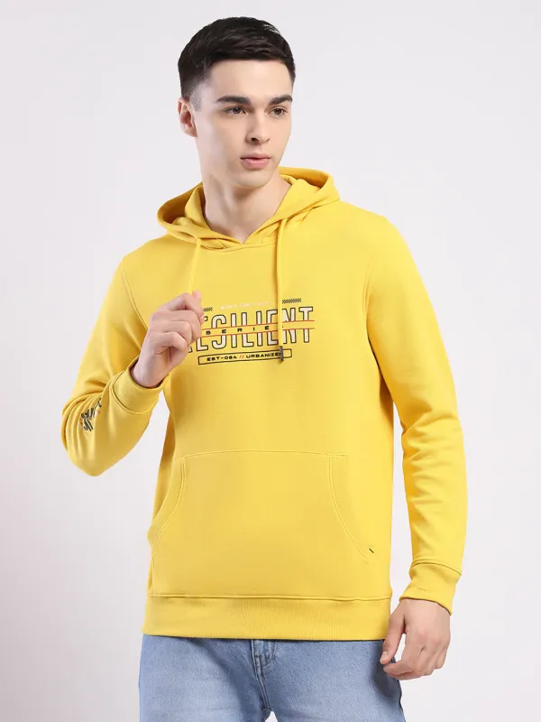 Men Yellow Printed Hooded Full Sleeve Winter T-Shirt made by Monte Carlo