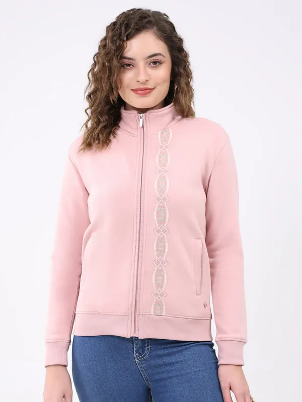 Women Pink Solid Mock Neck Full Sleeve Sweatshirt sold by Monte Carlo