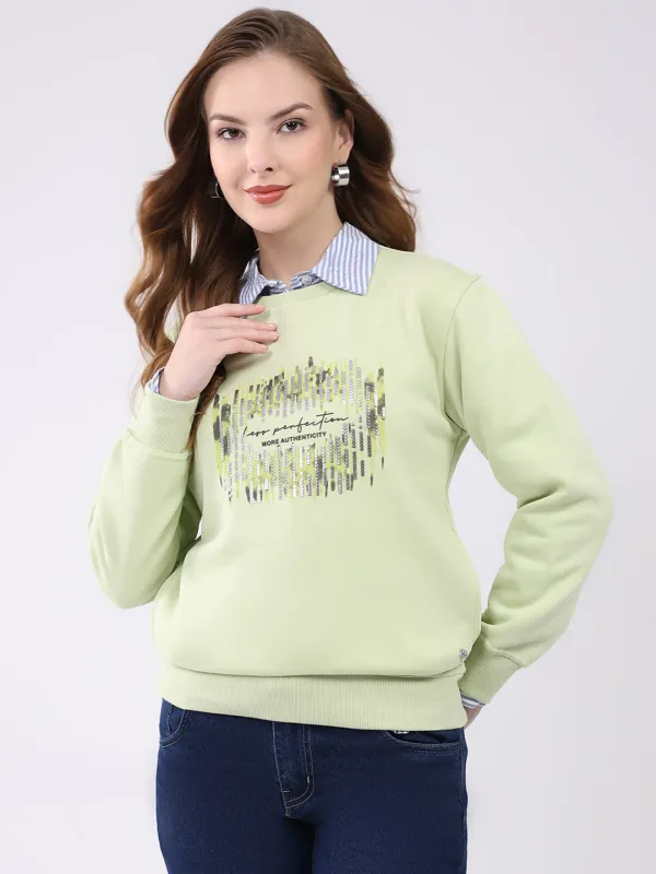 Women Green Printed Round Neck Full Sleeve Sweatshirt sold by Monte Carlo