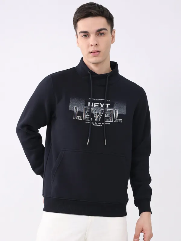 Men Navy Blue Printed Mock Neck Full Sleeve Sweatshirt sold by Monte Carlo