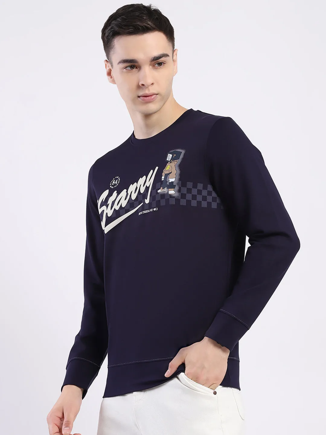 Men Navy Blue Printed Round Neck Full Sleeve Sweatshirt sold by Monte Carlo product image thumbnail 3