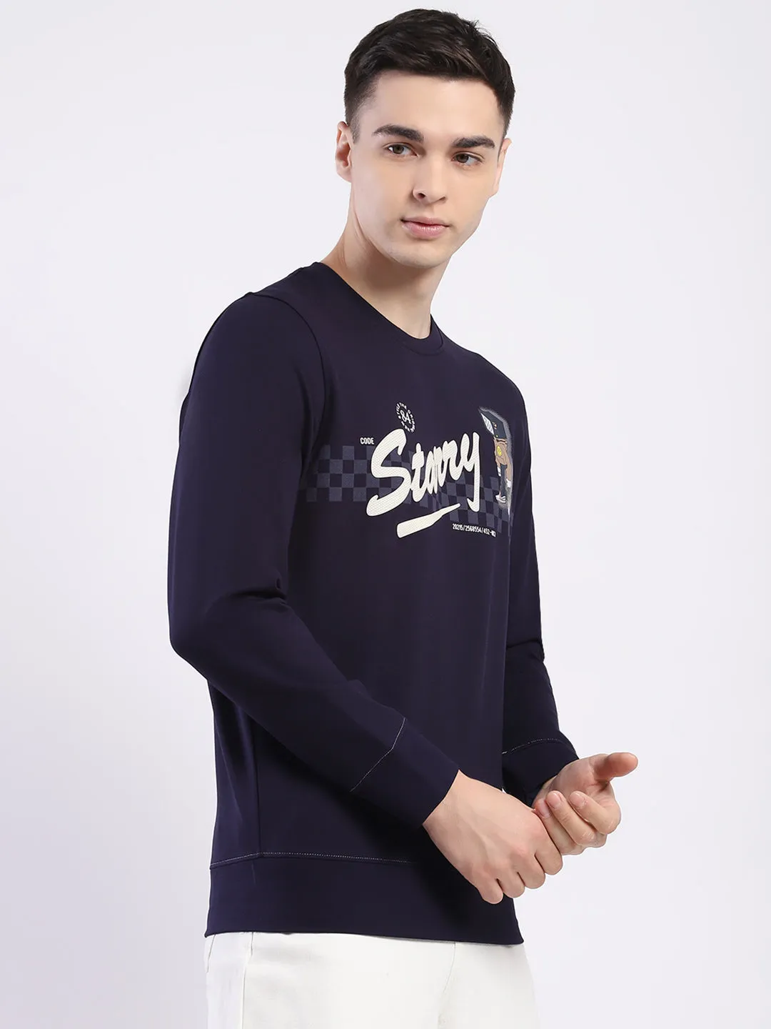 Men Navy Blue Printed Round Neck Full Sleeve Sweatshirt sold by Monte Carlo product image thumbnail 4