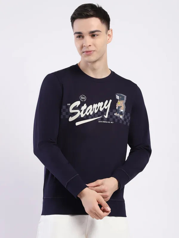Men Navy Blue Printed Round Neck Full Sleeve Sweatshirt sold by Monte Carlo