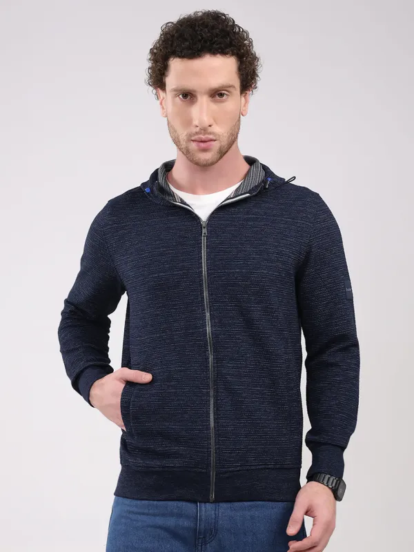 Luxuria Men Navy Blue Solid Hooded Full Sleeve Sweatshirt sold by Monte Carlo