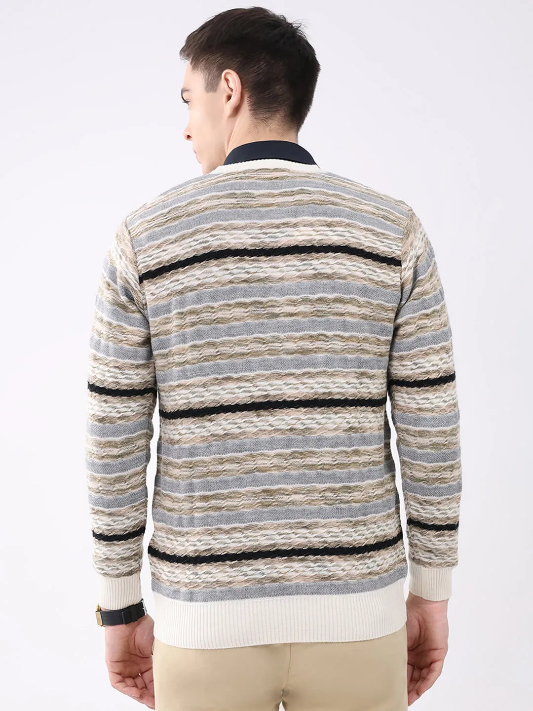 Men White Abstract V Neck Full Sleeve Pullover sold by Monte Carlo product image thumbnail 5