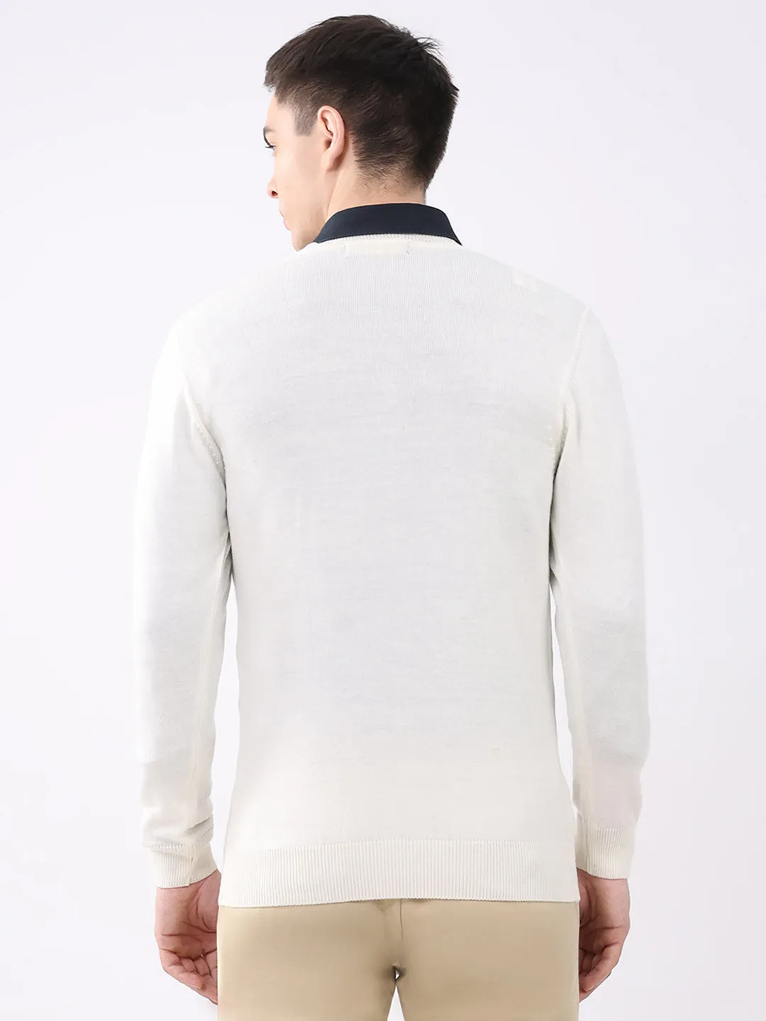 Men Off White Self Design V Neck Full Sleeve Pullover sold by Monte Carlo product image thumbnail 5