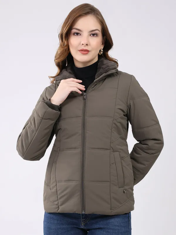 Women Grey Solid Collar Full Sleeve Jacket sold by Monte Carlo