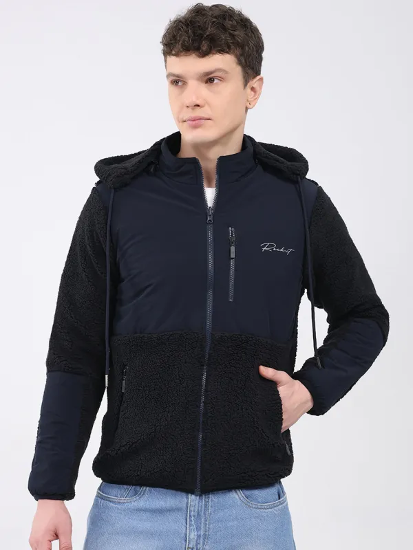 Rock.it Men Navy Blue Solid Hooded Full Sleeve Reversible Jacket sold by Monte Carlo