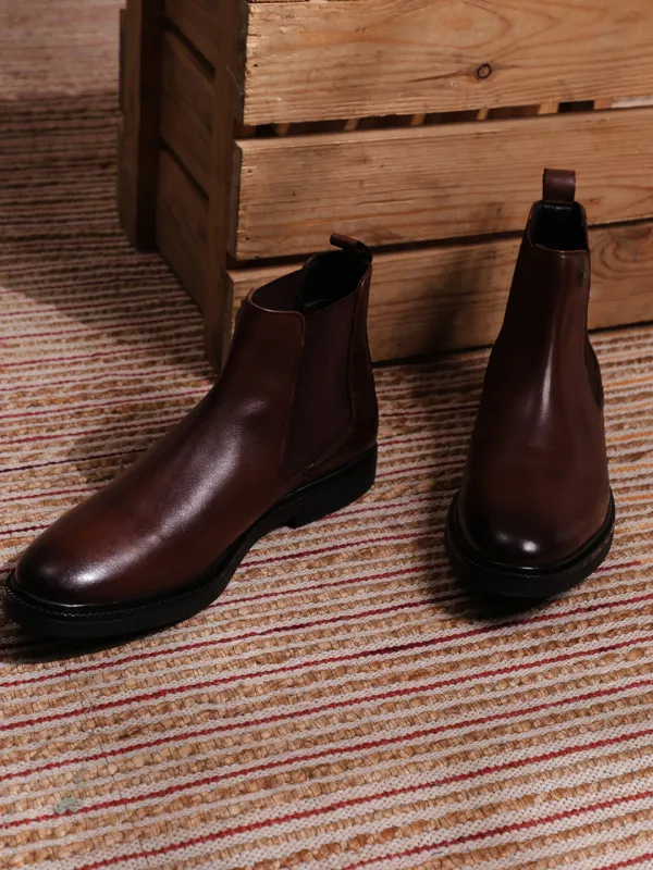 Men Brown Elastic Genuine Leather Chelsea Boots sold by Monte Carlo