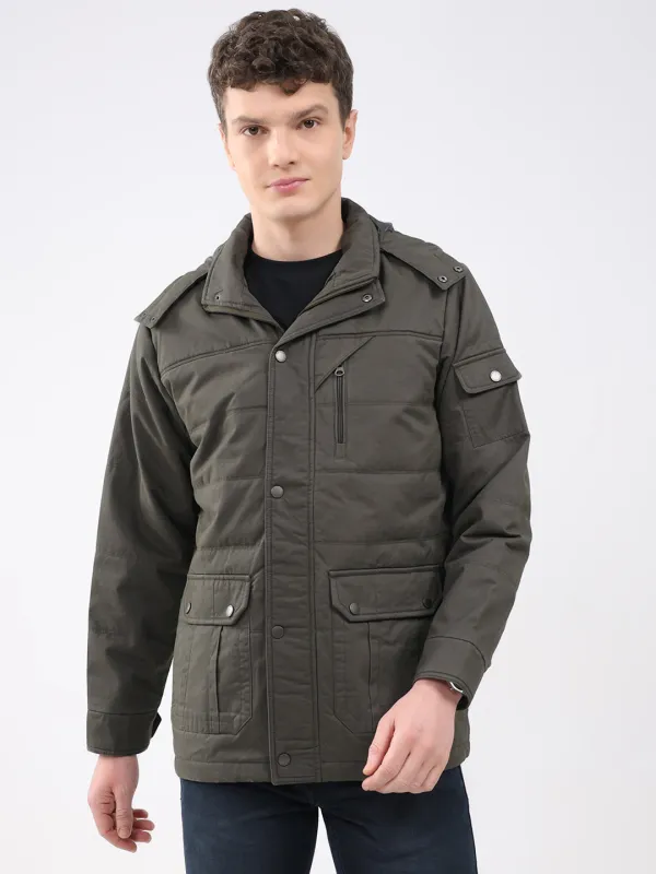 Men Green Solid Hooded Full Sleeve Jacket sold by Monte Carlo