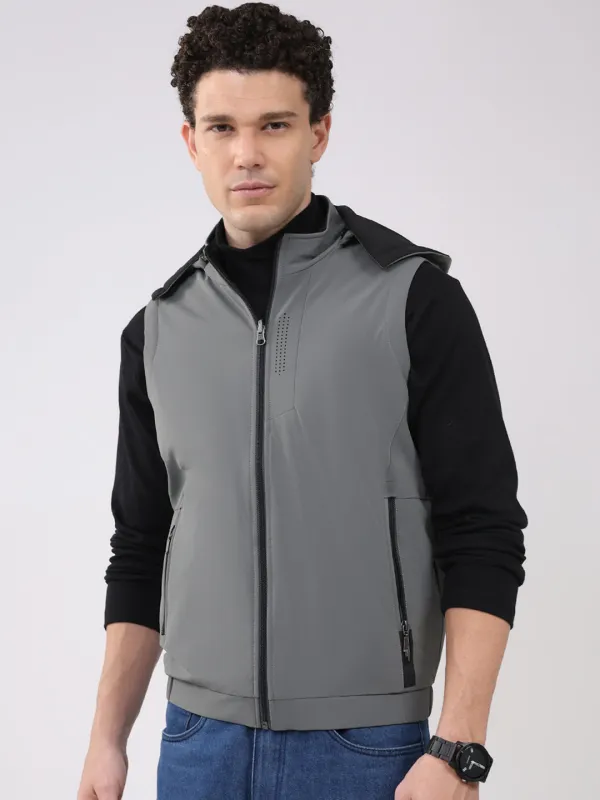Men Olive Solid Hooded Sleeveless Reversible Jacket sold by Monte Carlo