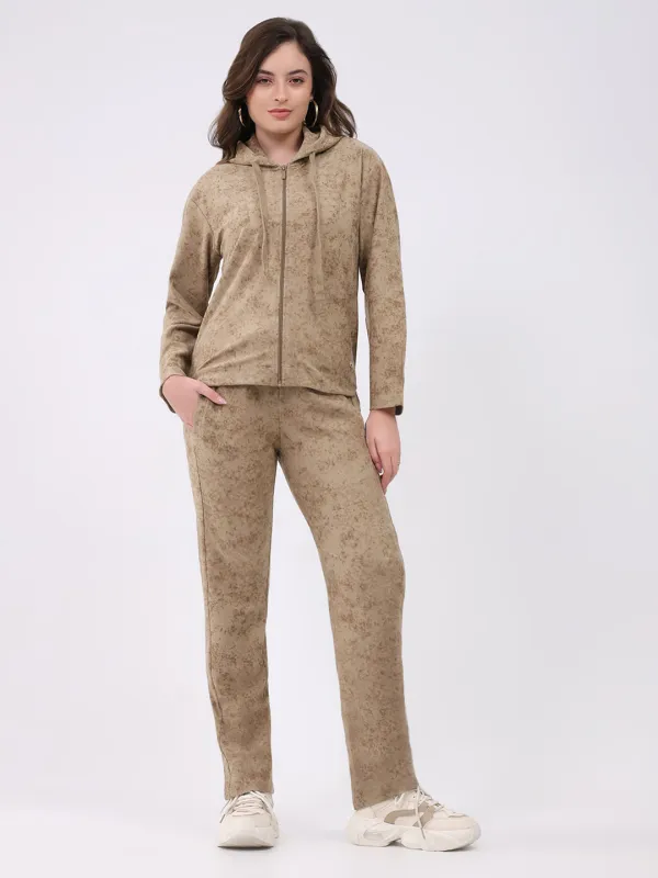 Women Beige Printed Hooded Full Sleeve Cords Set sold by Monte Carlo