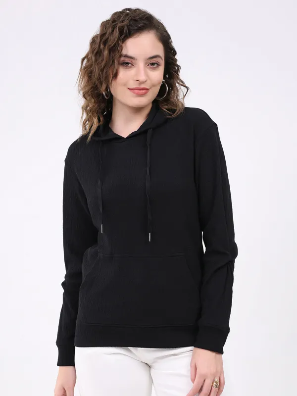 Women Black Printed Hooded Full Sleeve Winter Top sold by Monte Carlo