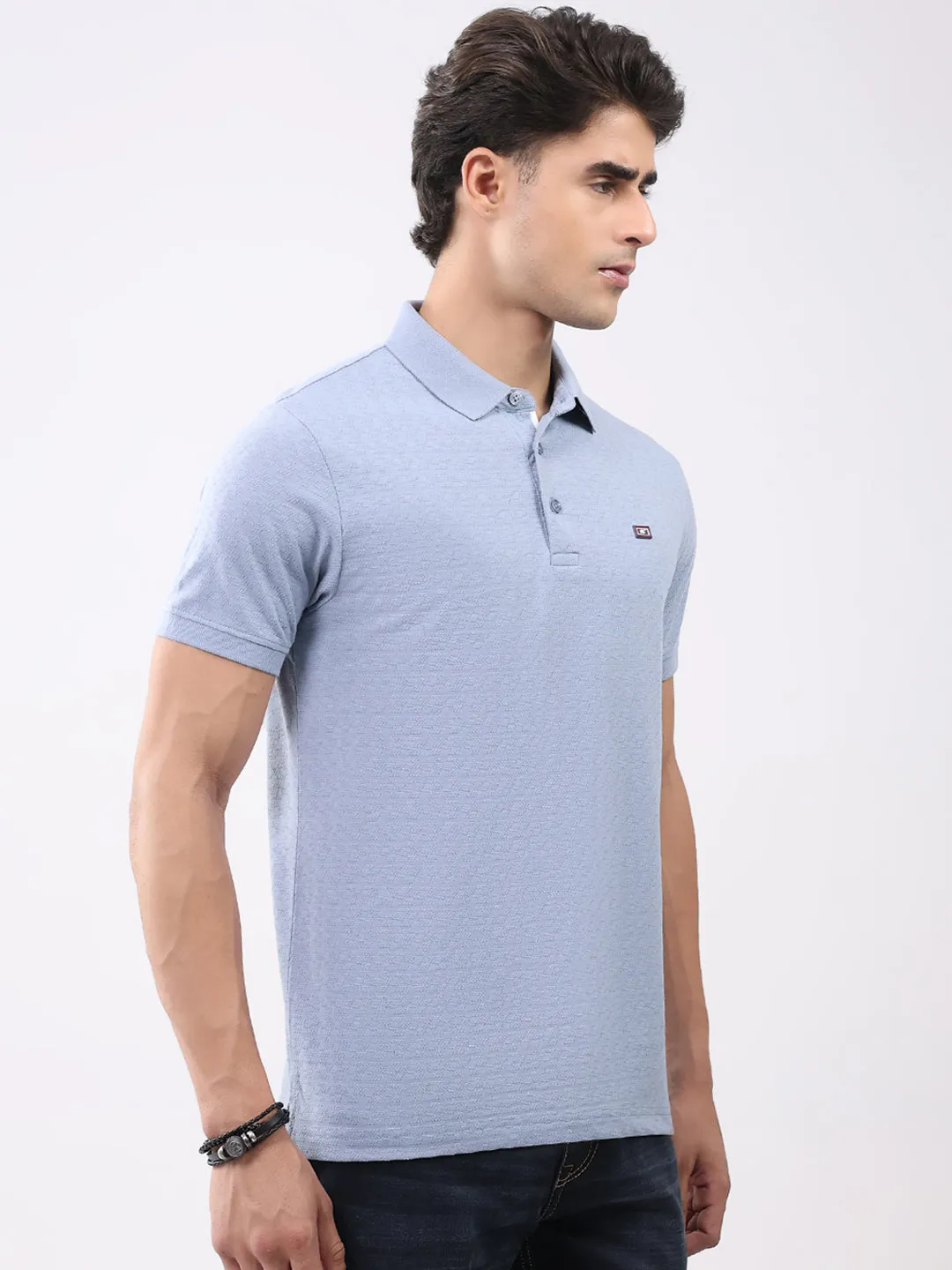 Men Blue Solid Collar Half Sleeve T-Shirt sold by Monte Carlo product image thumbnail 4