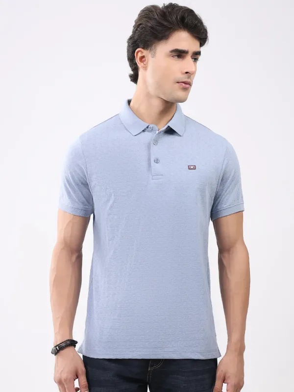 Men Blue Solid Collar Half Sleeve T-Shirt made by Monte Carlo