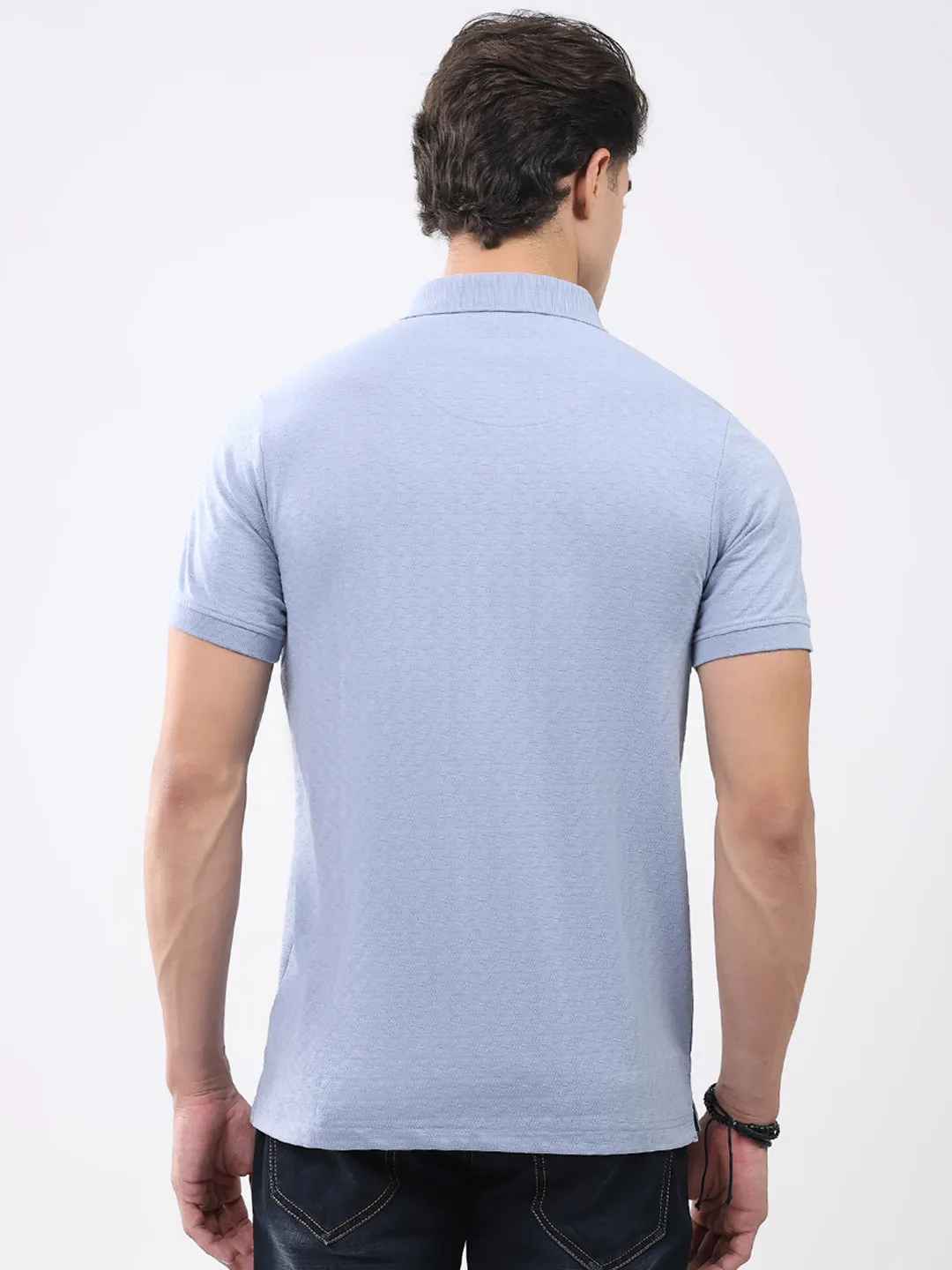 Men Blue Solid Collar Half Sleeve T-Shirt sold by Monte Carlo product image thumbnail 5