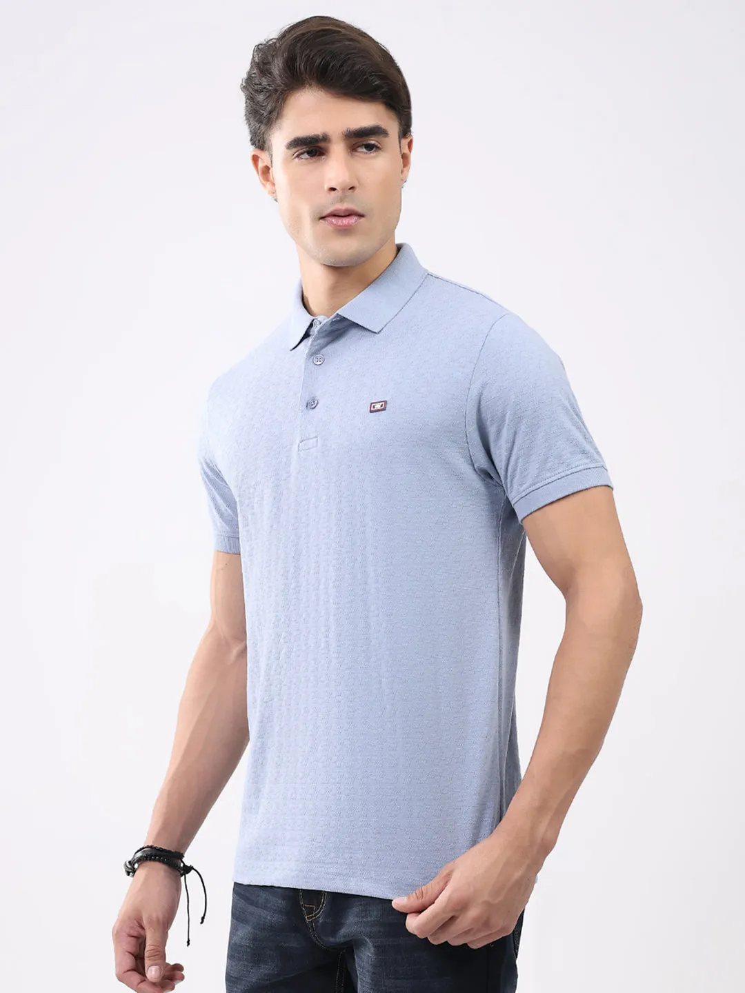 Men Blue Solid Collar Half Sleeve T-Shirt sold by Monte Carlo product image thumbnail 3