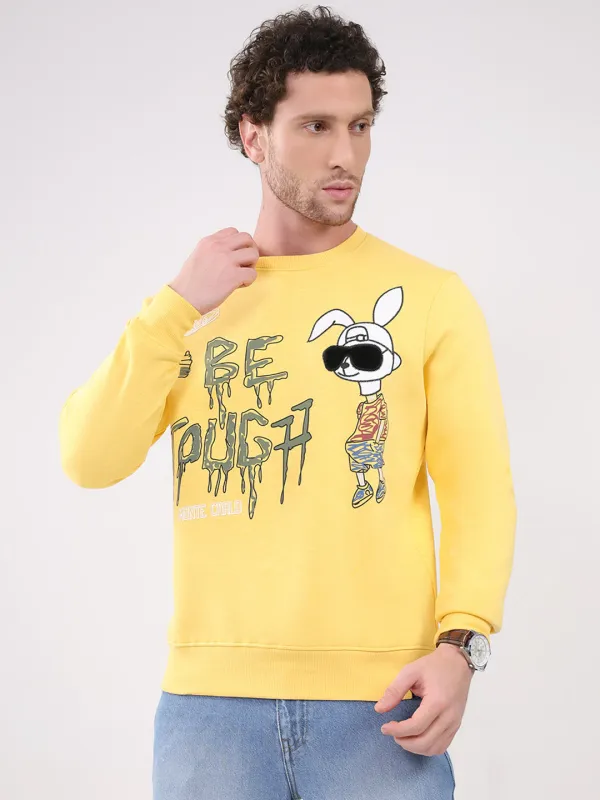 Men Yellow Printed Round Neck Full Sleeve Sweatshirt sold by Monte Carlo