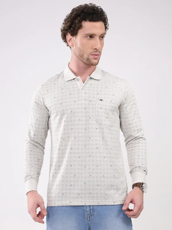 Men White Printed Collar Full Sleeve Winter T-Shirt made by Monte Carlo