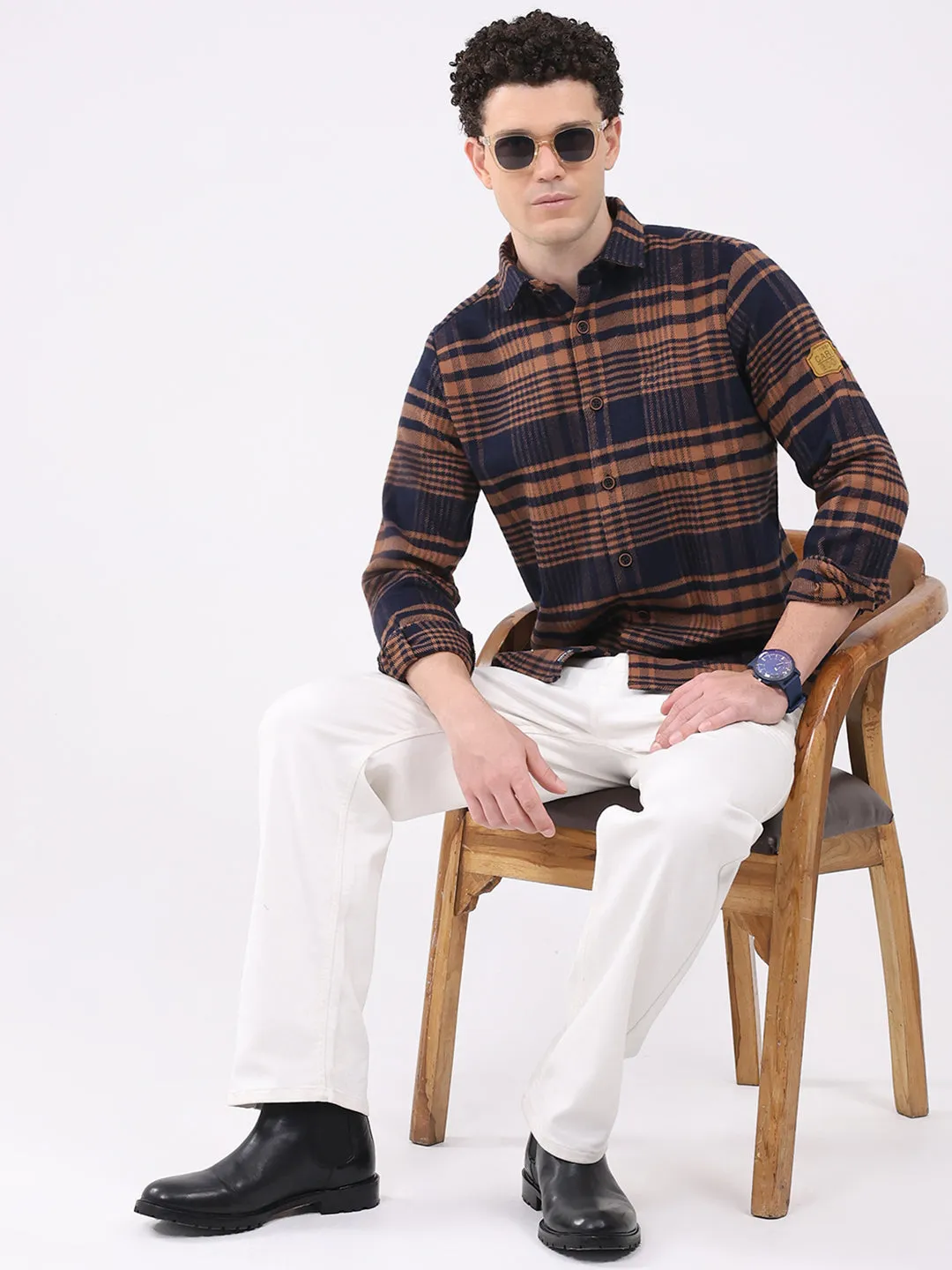 Men Brown Check Collar Full Sleeve Shirt sold by Monte Carlo product image thumbnail 2