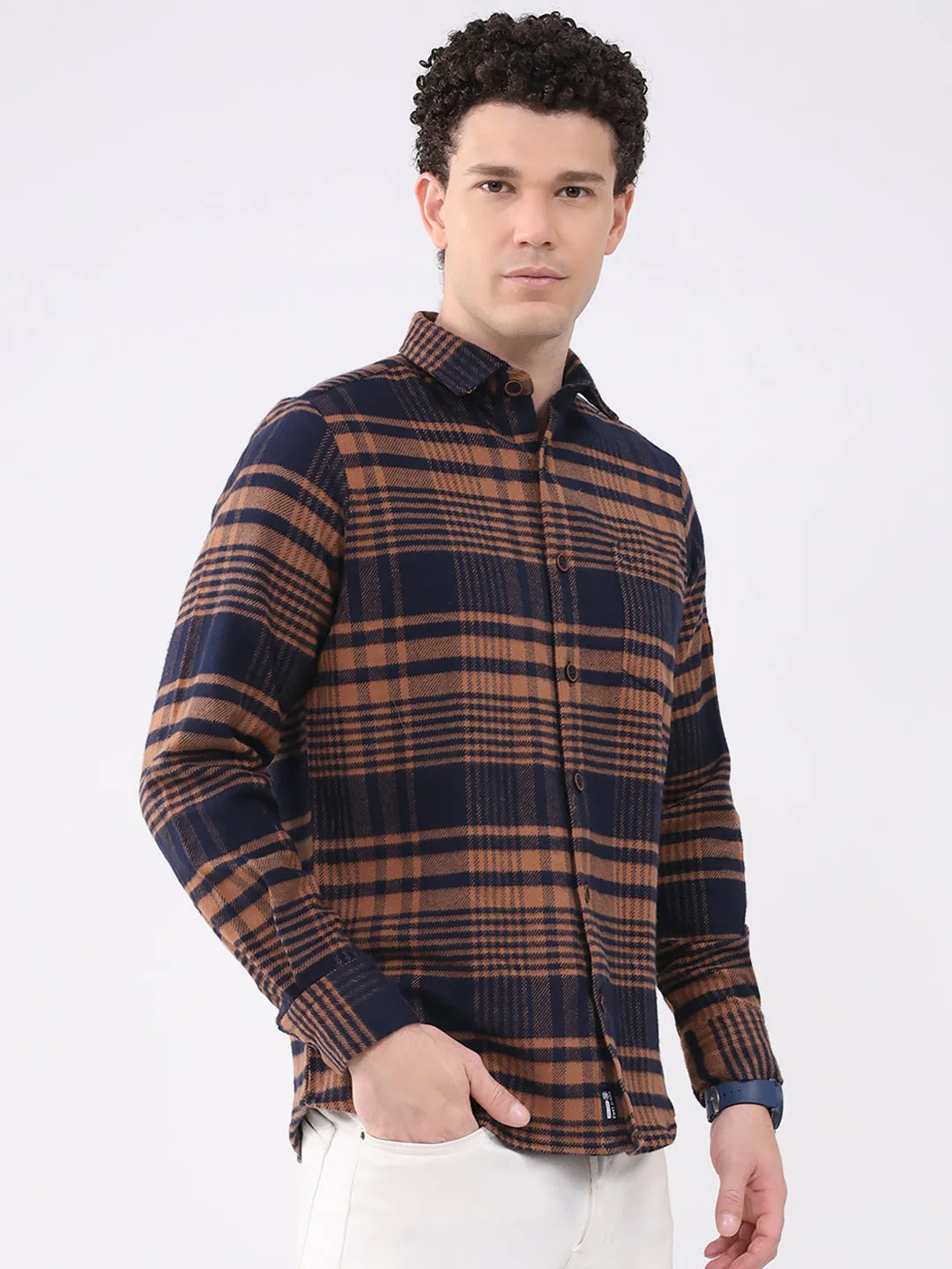 Men Brown Check Collar Full Sleeve Shirt sold by Monte Carlo product image thumbnail 4