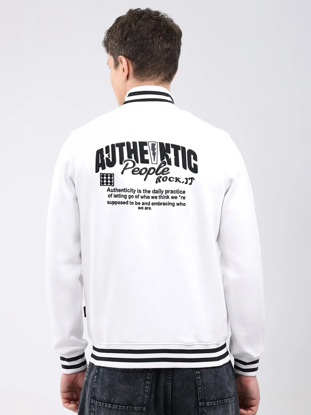 Rock.it Men White Embroidered T Neck Full Sleeve Sweatshirt sold by Monte Carlo product image thumbnail 5