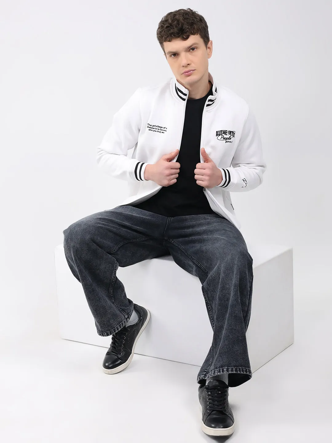 Rock.it Men White Embroidered T Neck Full Sleeve Sweatshirt sold by Monte Carlo product image thumbnail 2