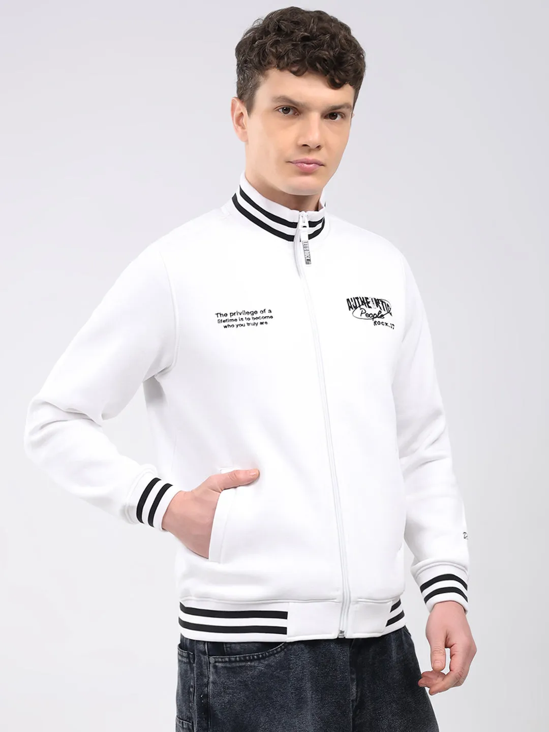 Rock.it Men White Embroidered T Neck Full Sleeve Sweatshirt sold by Monte Carlo product image thumbnail 4