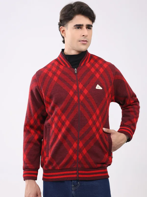 Men Red Printed T Neck Full Sleeve Jacket sold by Monte Carlo