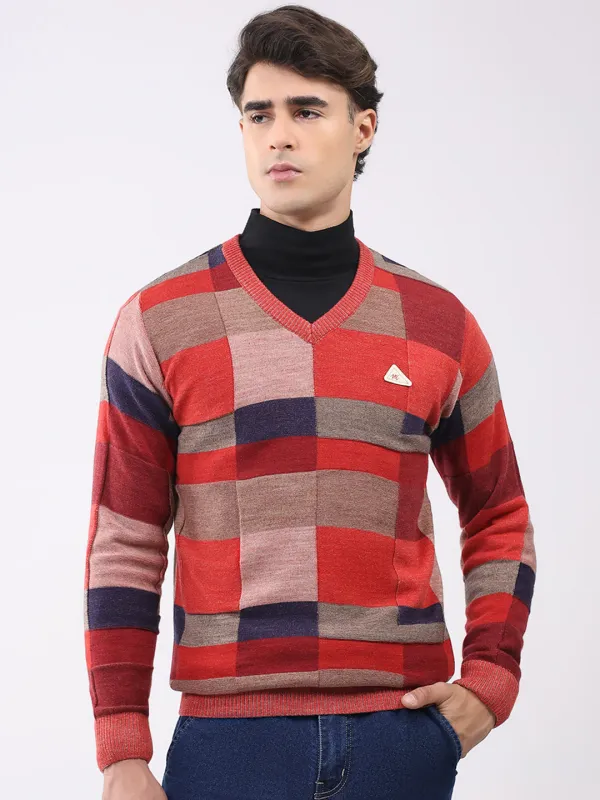 Men Pink Printed V Neck Full Sleeve Pullover made by Monte Carlo