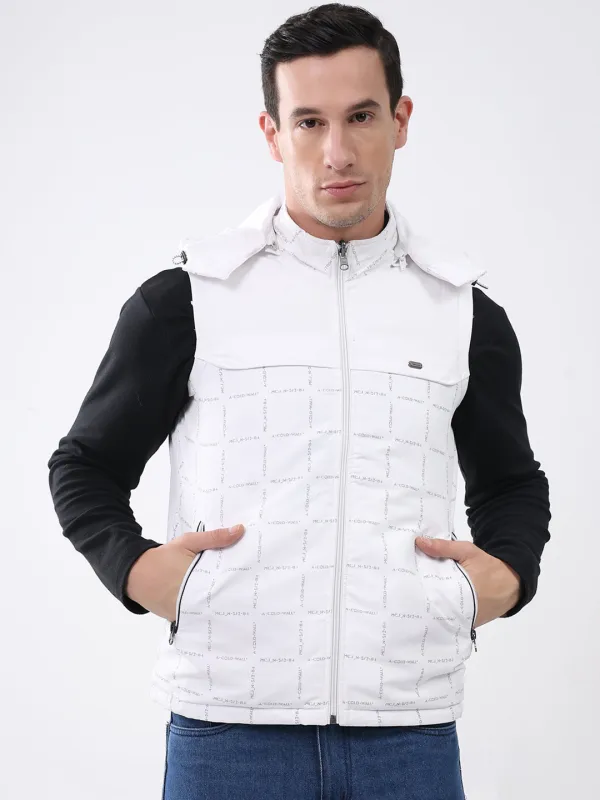 Men White Solid Detachable Hood Sleeveless Reversible Jacket sold by Monte Carlo