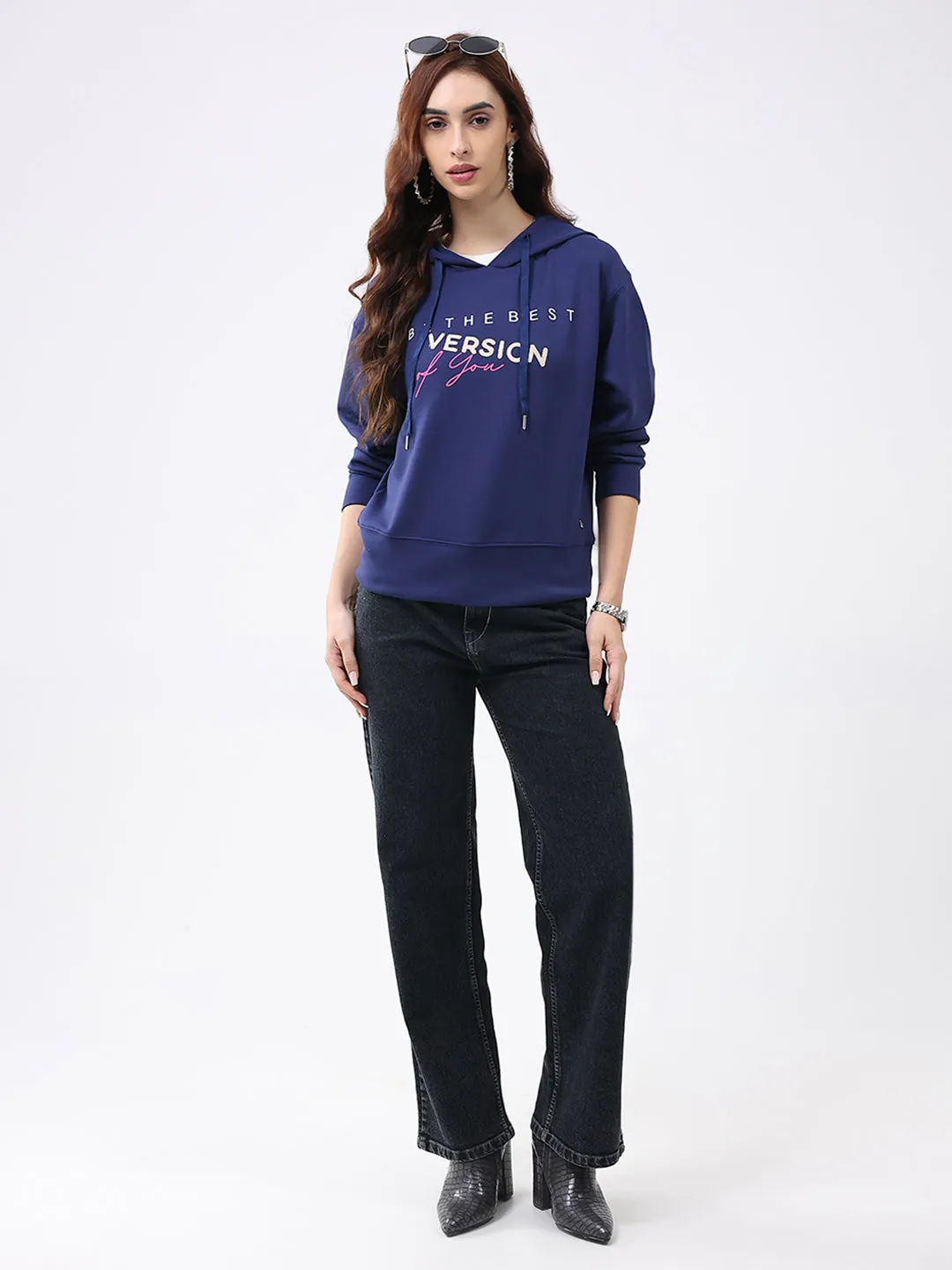 Women Navy Blue Printed Hooded Full Sleeve Winter Top sold by Monte Carlo product image thumbnail 2