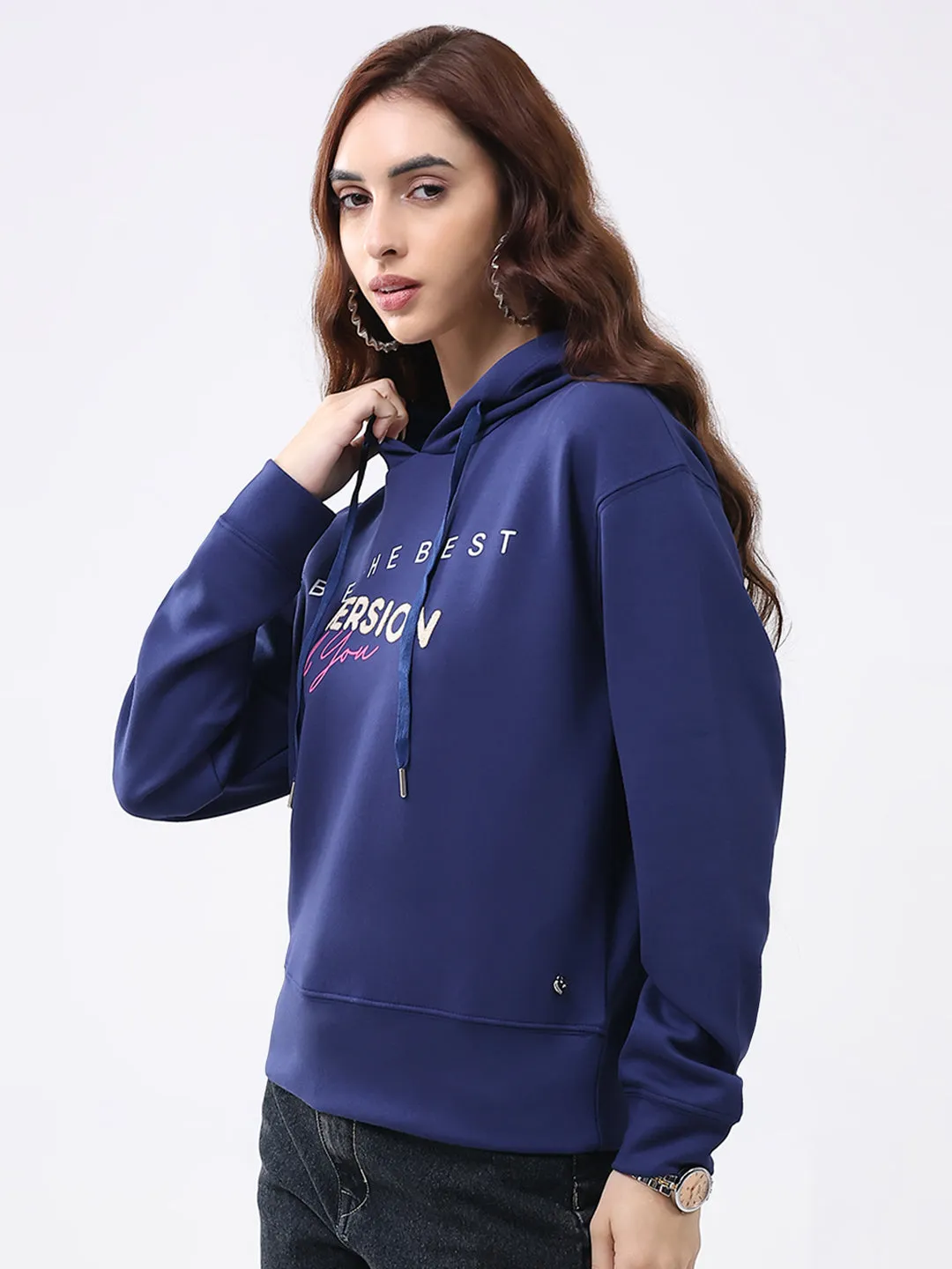 Women Navy Blue Printed Hooded Full Sleeve Winter Top sold by Monte Carlo product image thumbnail 3