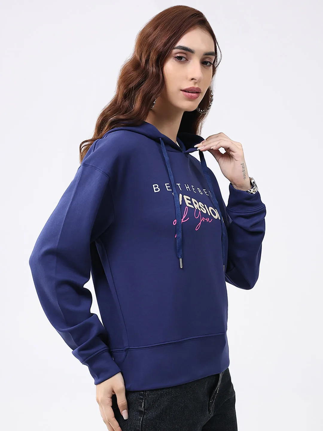 Women Navy Blue Printed Hooded Full Sleeve Winter Top sold by Monte Carlo product image thumbnail 4
