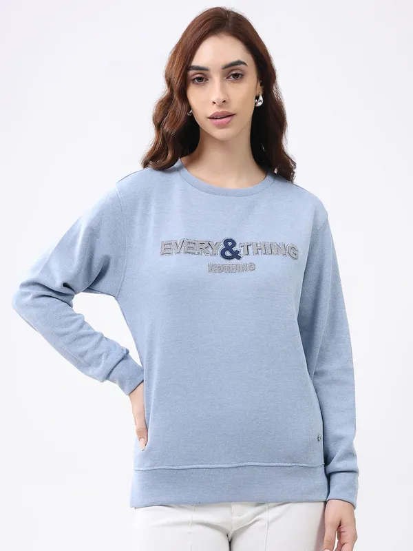 Women Blue Printed Round Neck Full Sleeve Winter Top sold by Monte Carlo