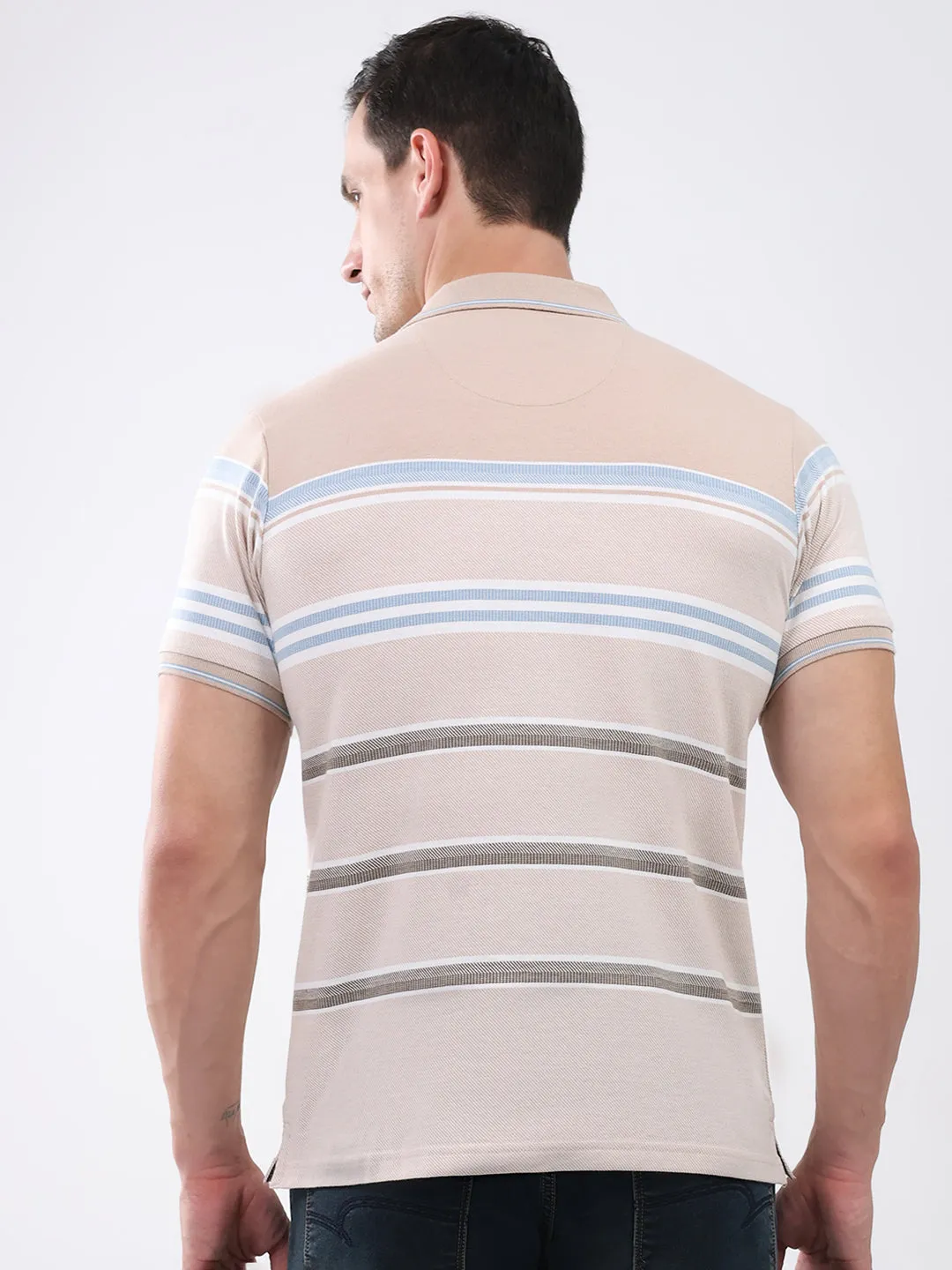Men Beige Stripe Collar Half Sleeve T-Shirt sold by Monte Carlo product image thumbnail 5