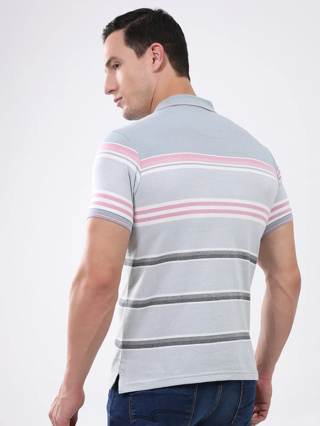 Men Grey Stripe Collar Half Sleeve T-Shirt sold by Monte Carlo product image thumbnail 5