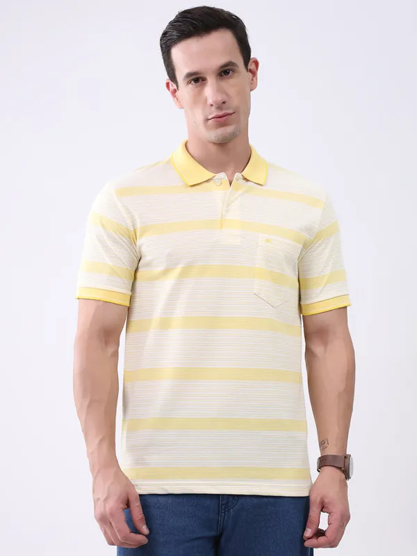 Men Yellow Stripe Collar Half Sleeve T-Shirt made by Monte Carlo
