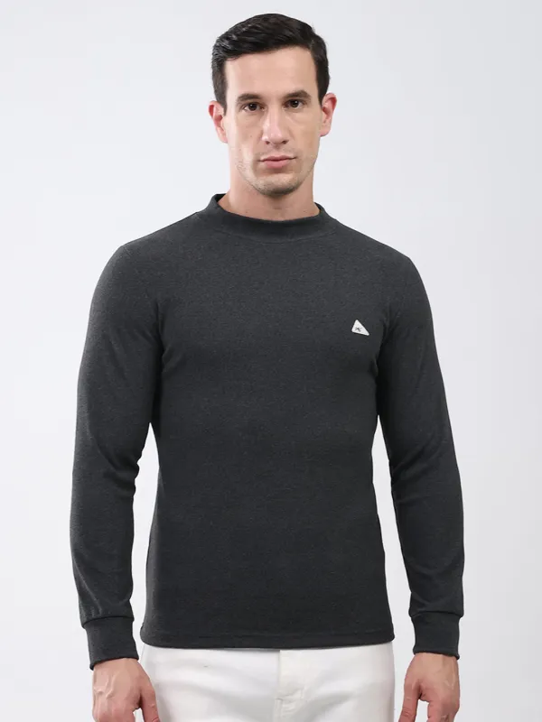 Men Charcoal Solid Round Neck Full Sleeve Winter T-Shirt made by Monte Carlo