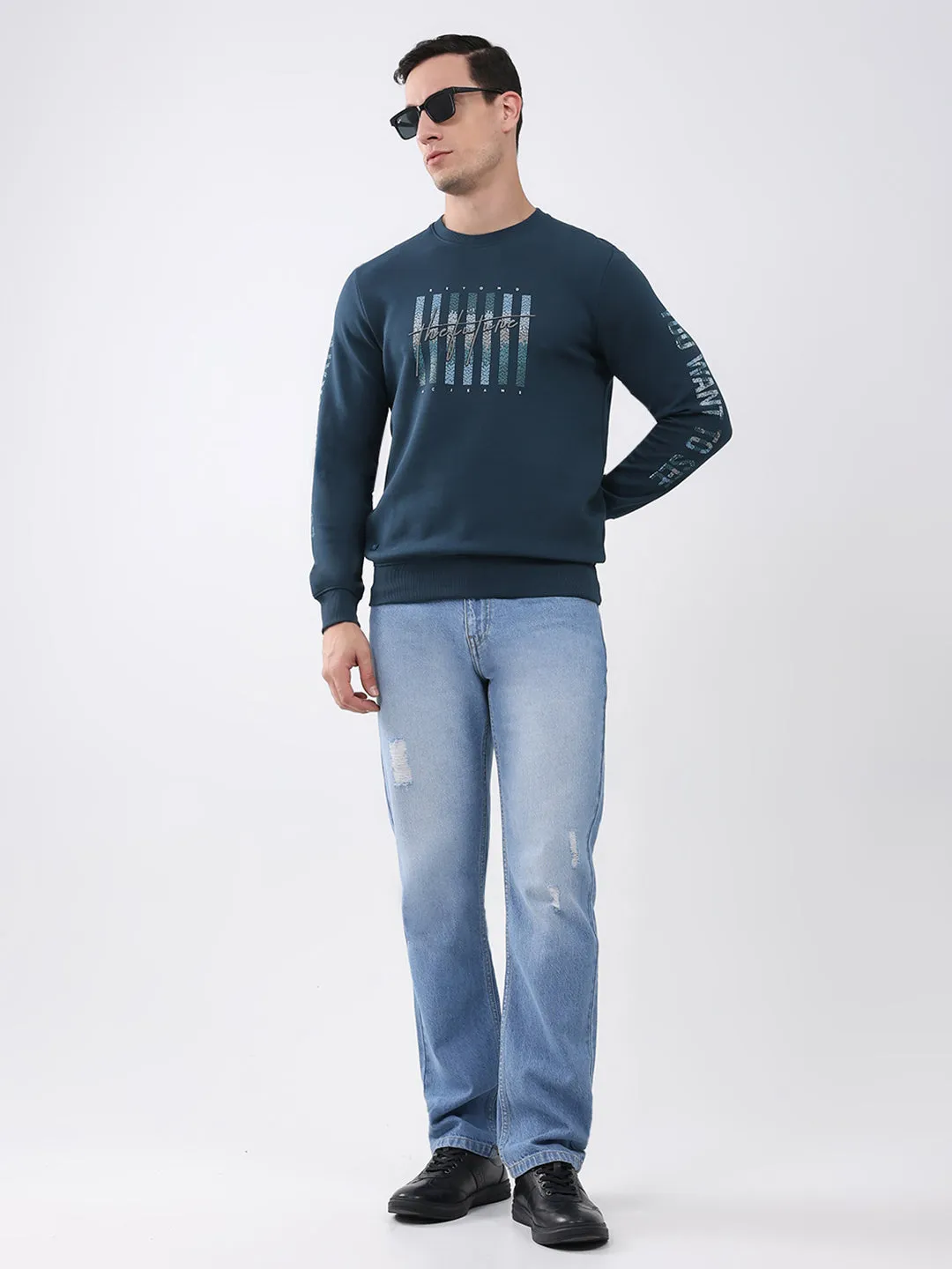 Men Blue Printed Round Neck Full Sleeve Winter T-Shirt sold by Monte Carlo product image thumbnail 2
