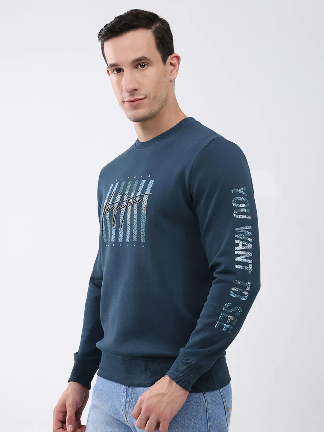 Men Blue Printed Round Neck Full Sleeve Winter T-Shirt sold by Monte Carlo product image thumbnail 3