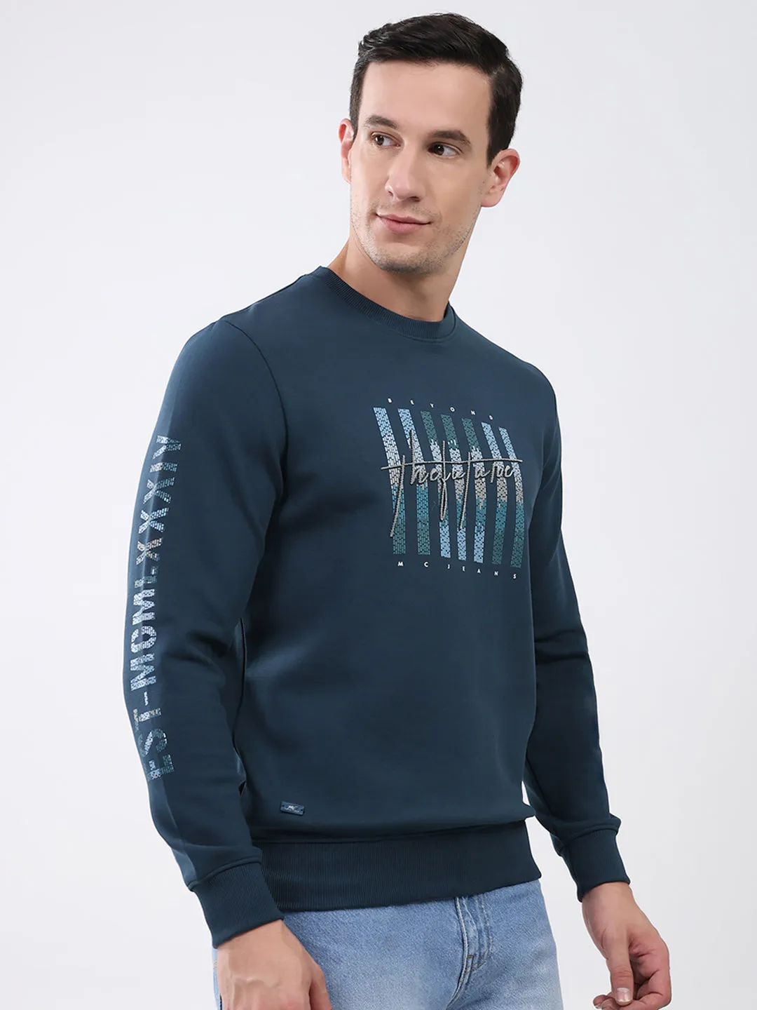 Men Blue Printed Round Neck Full Sleeve Winter T-Shirt sold by Monte Carlo product image thumbnail 4