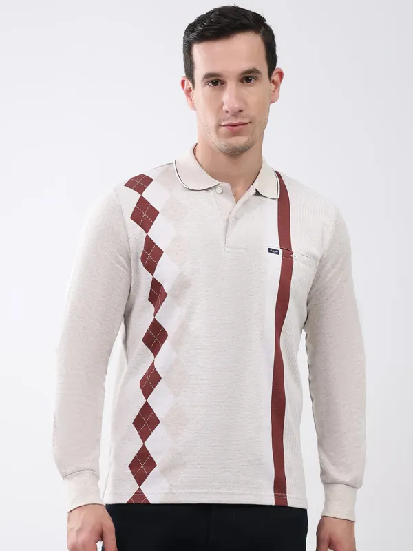 Men Beige Abstract Collar Full Sleeve Winter T-Shirt made by Monte Carlo