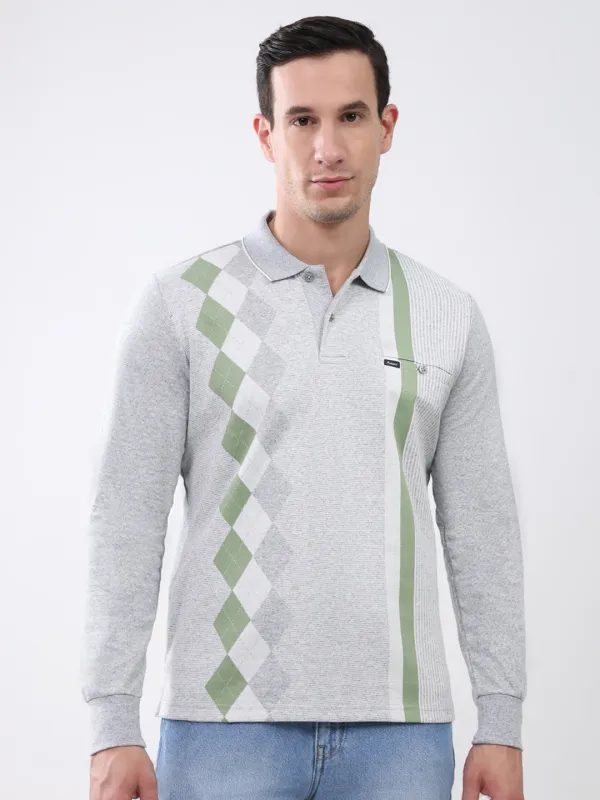 Men Grey Abstract Collar Full Sleeve Winter T-Shirt sold by Monte Carlo