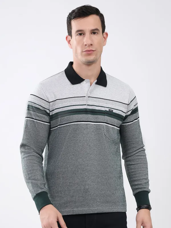 Men Green Stripe Collar Full Sleeve Winter T-Shirt made by Monte Carlo
