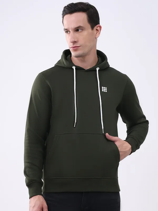 Rock.it Men Olive Solid Hooded Full Sleeve Sweatshirt sold by Monte Carlo
